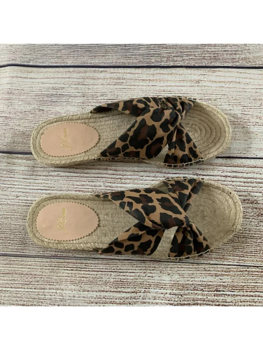 J. Crew Brown Leopard Open Toe Twisted Jute Espadrille Sandals